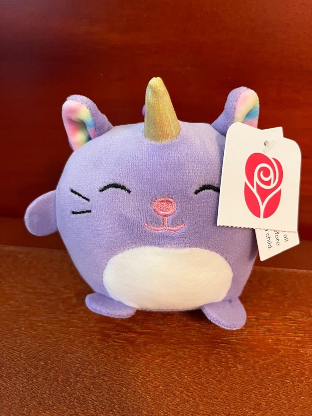 Purple Unicorn Cat Plush with Rainbow Horn Clip-on